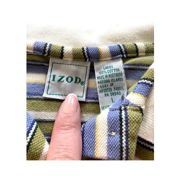 Izod Striped Polo Shirt Purple Size L Y2K - Picture 3 of 13